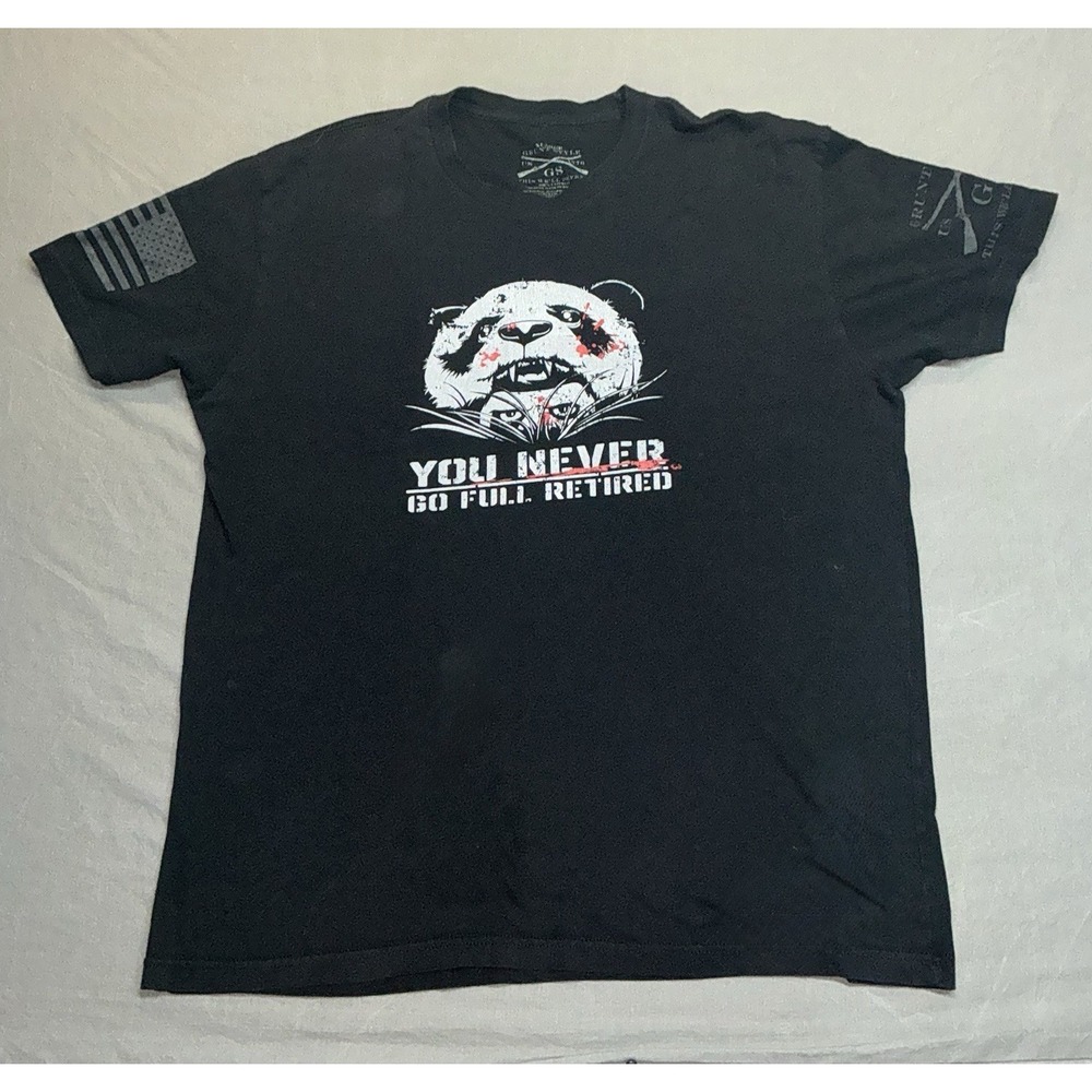 Grunt Style Mens Size XL Black USA Flag You Never Go Full Retired T-Shirt